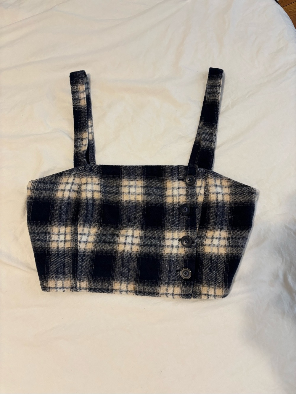 Blue & Cream Plaid Cropped Tank